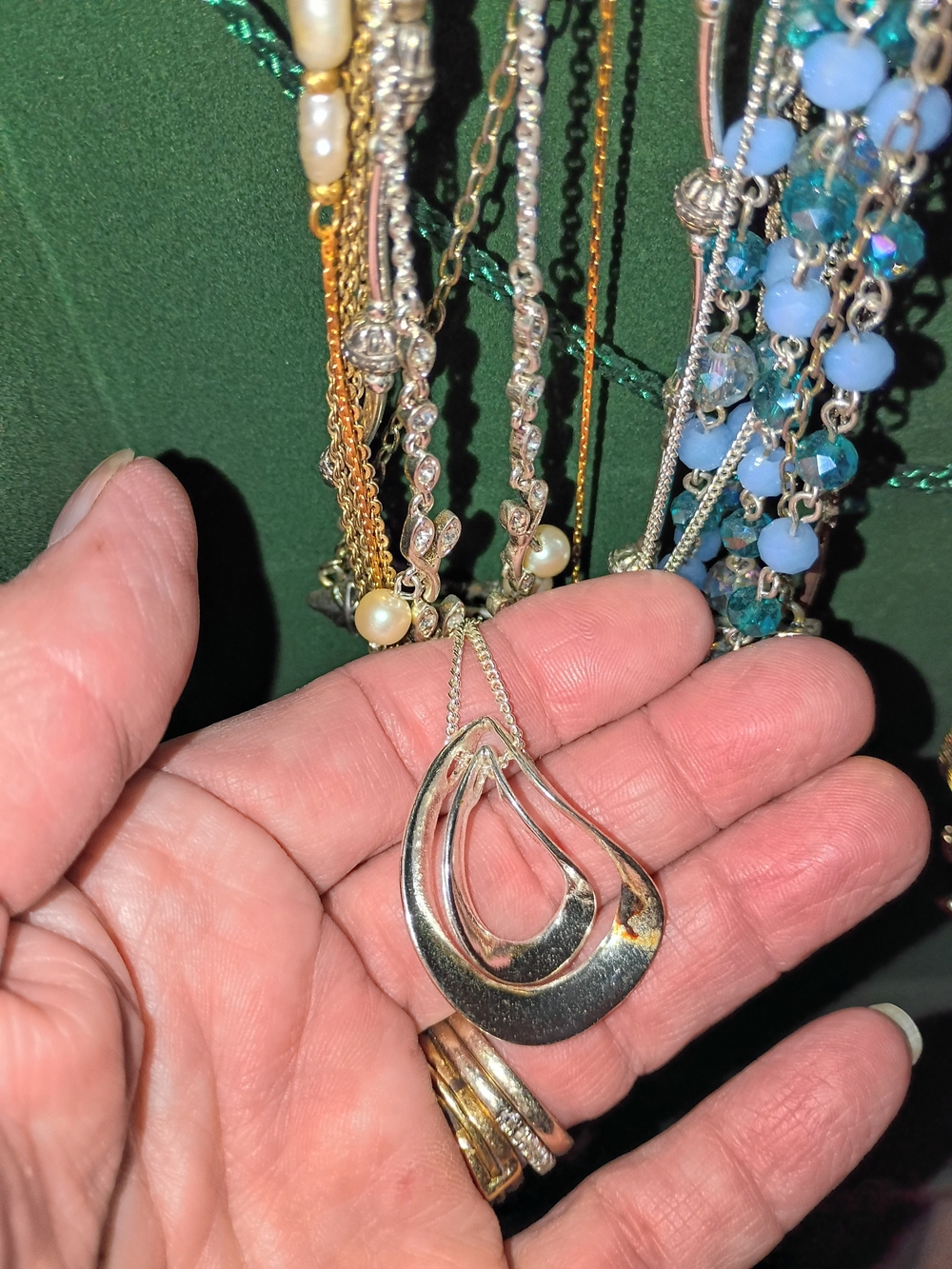 Silver-Tone Double Teardrop Pendant Necklace - Picture 4 of 4
